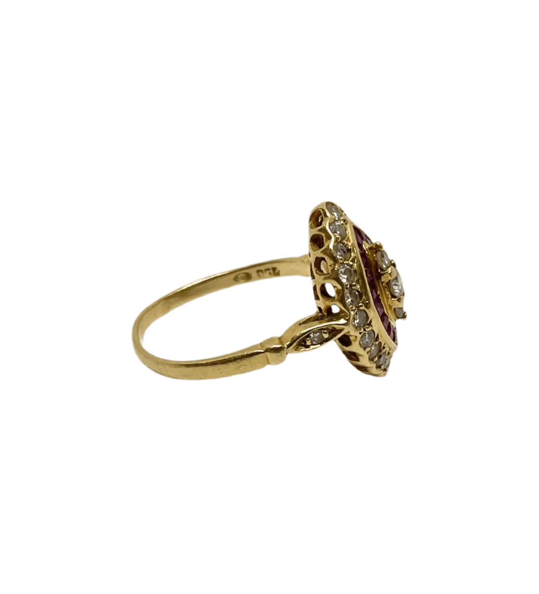 Bague Marquise en or jaune, rubis et diamants - Image 4