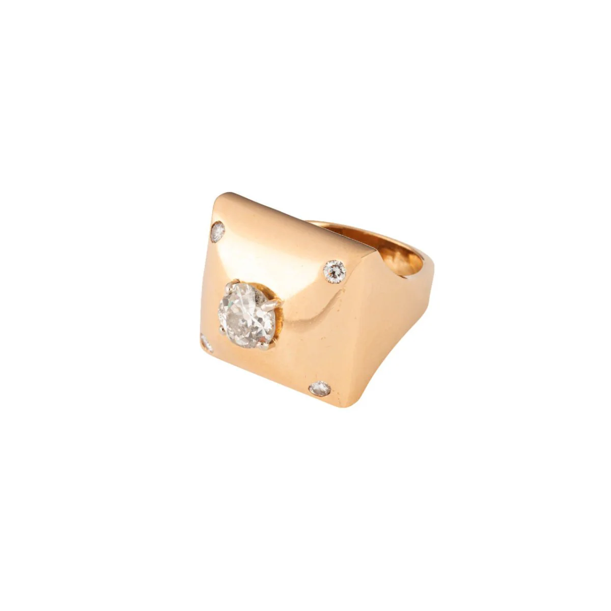 Bague Chevalière en or jaune et diamants - Image 2