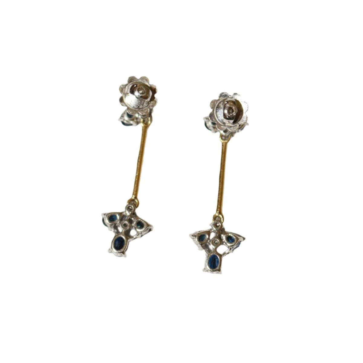 Boucles d'oreilles pendantes en or jaune, or blanc et saphir - Image 3