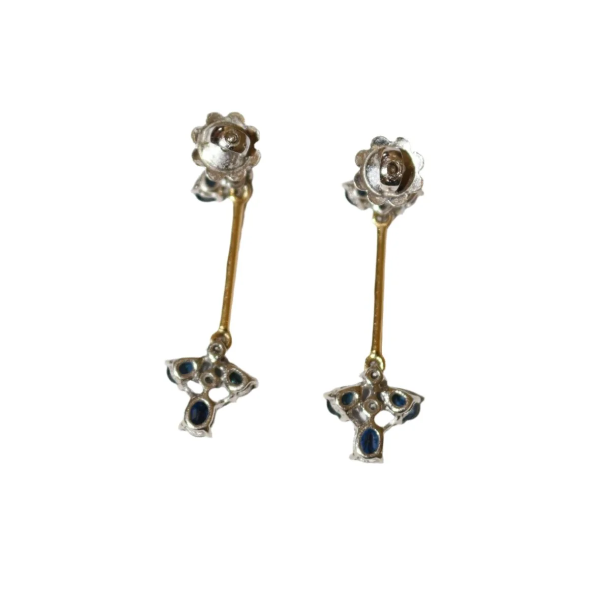 Boucles d'oreilles pendantes en or jaune, or blanc et saphir - Image 4