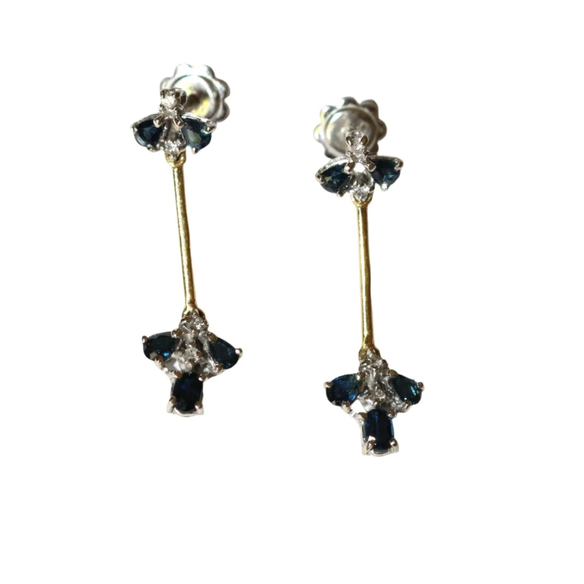 Boucles d'oreilles pendantes en or jaune, or blanc et saphir - Image 5