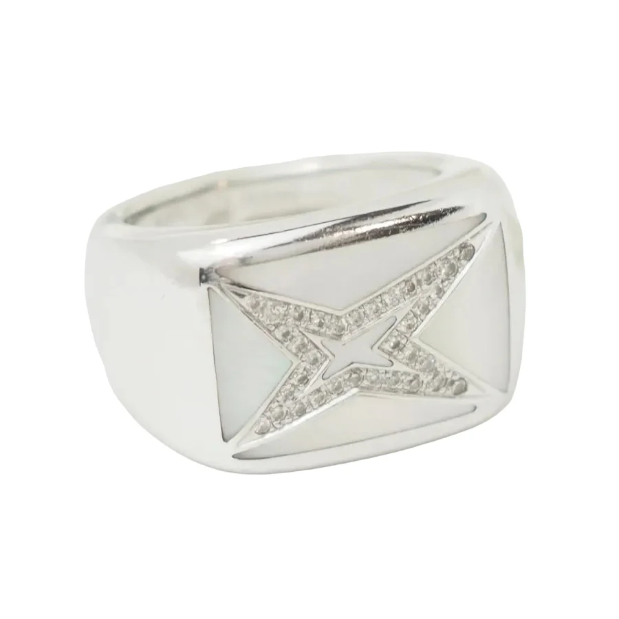 Bague Chevalière MAUBOUSSIN "Grande vie" en or blanc, nacre et diamants - Image 4