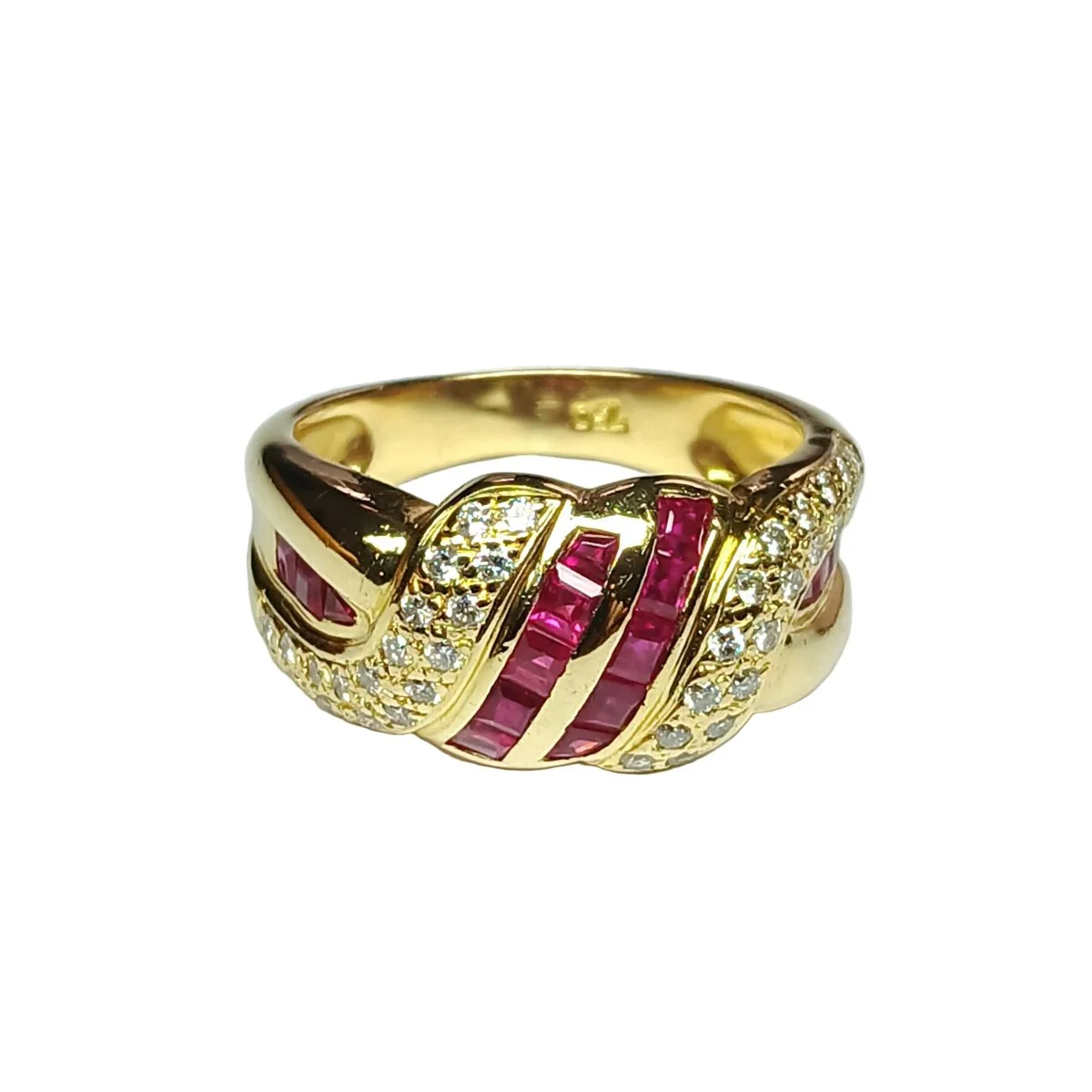 Bague Tank en or jaune, rubis et diamants