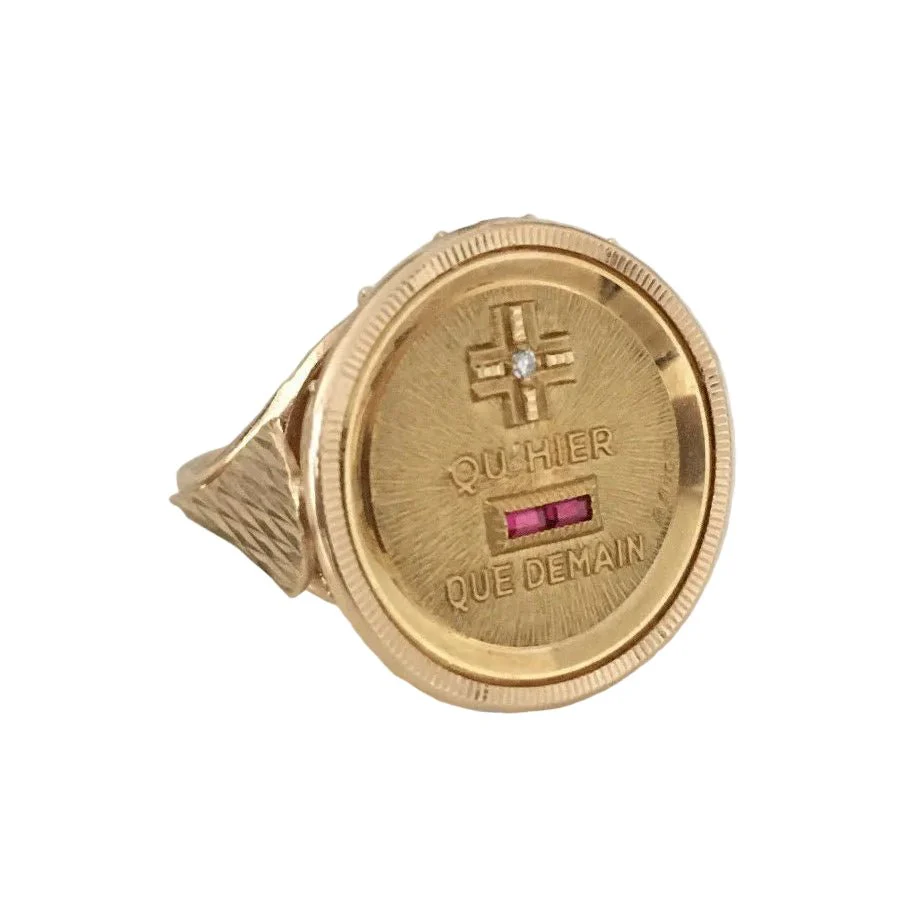 Bague Chevalière AUGIS en or jaune, rubis et diamant - Image 6