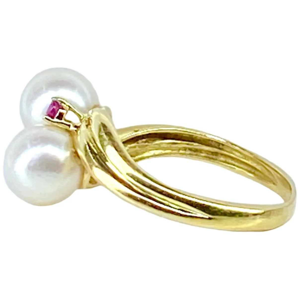 Bague toi et moi en or jaune perles et rubis - Image 3