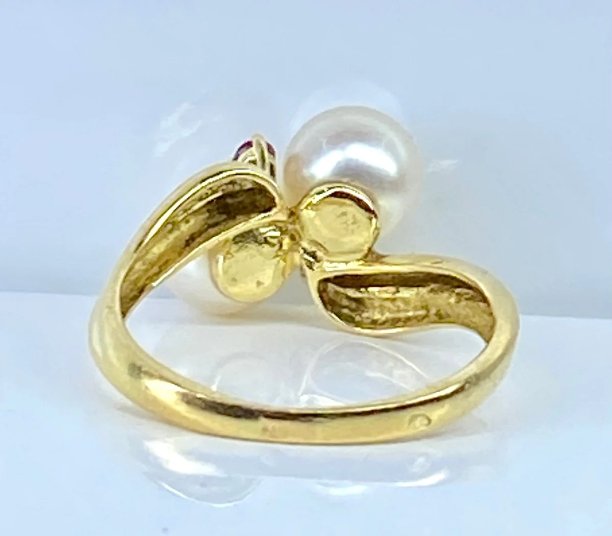 Bague toi et moi en or jaune perles et rubis - Image 5
