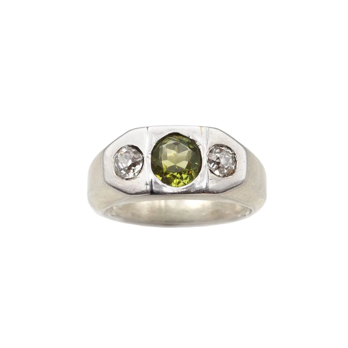 Bague Chevalière en or blanc, tourmaline et diamants