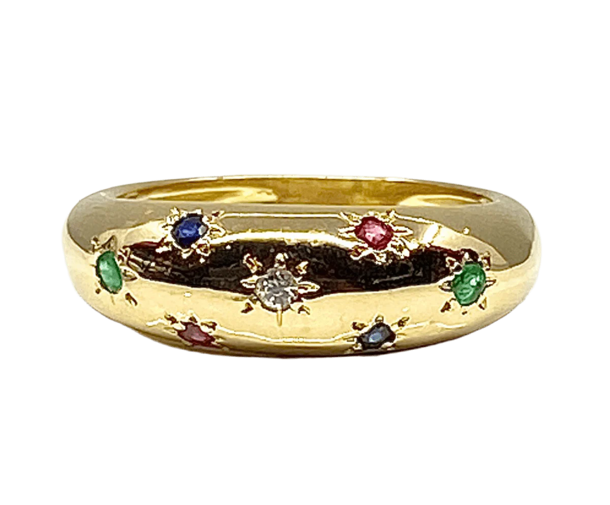 Bague Jonc en or jaune, rubis, émeraudes, saphirs et diamant