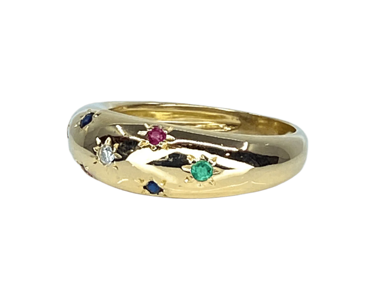Bague Jonc en or jaune, rubis, émeraudes, saphirs et diamant - Image 3