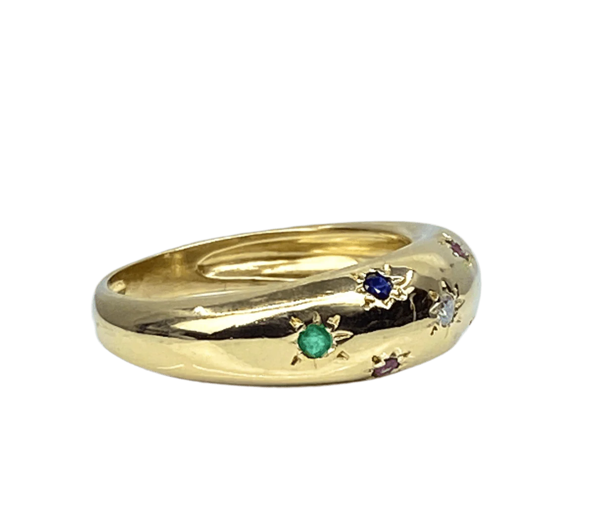 Bague Jonc en or jaune, rubis, émeraudes, saphirs et diamant - Image 5