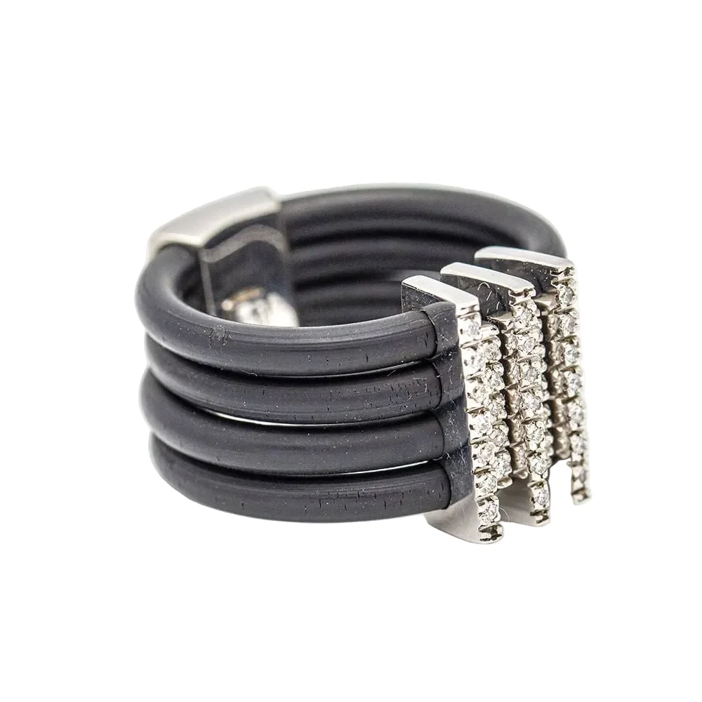 Bague Bandeau en or blanc, caoutchouc et diamants - Image 4