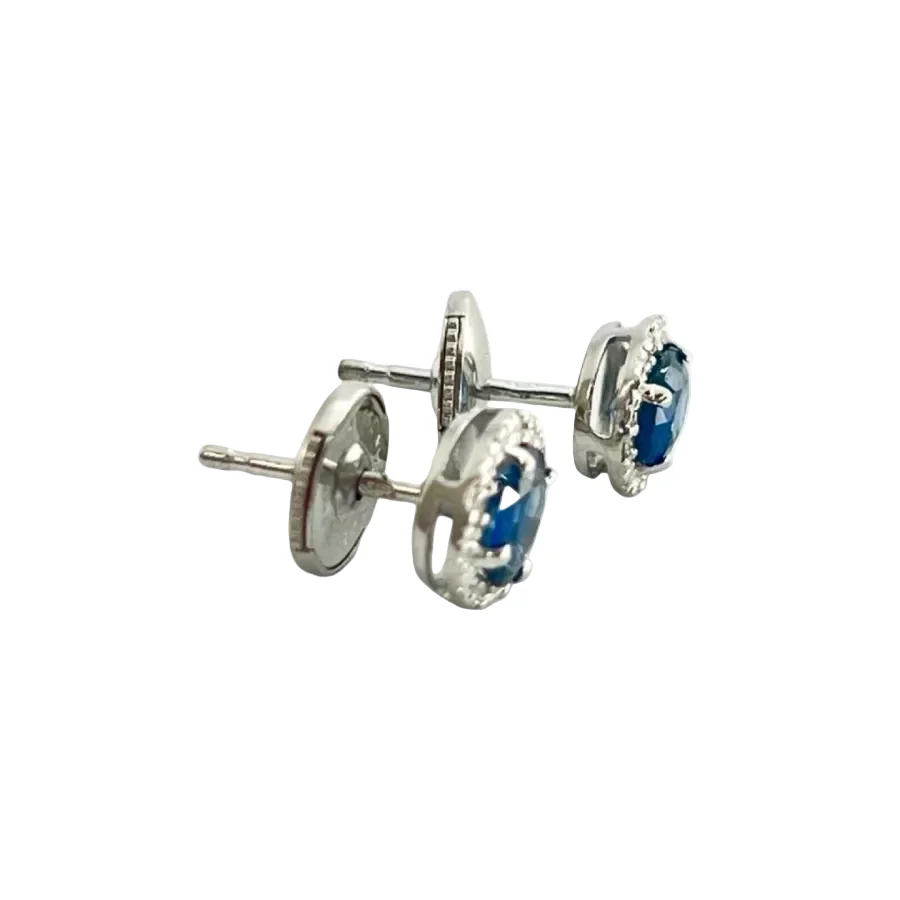 Boucles d'oreilles Puces en or blanc et saphir - Image 2