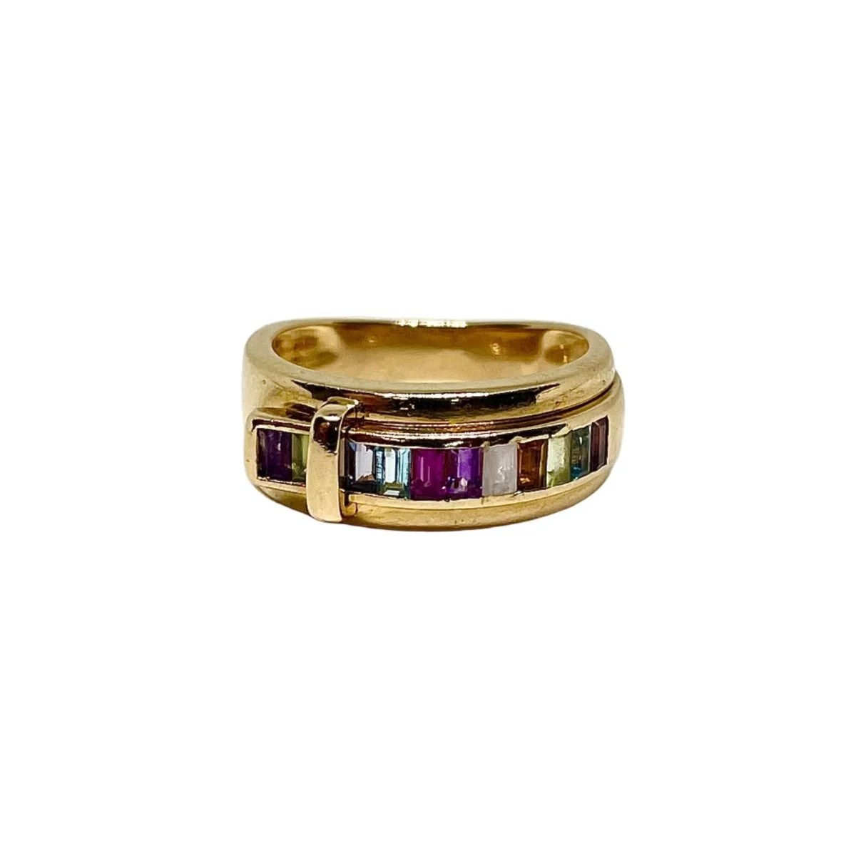Bague Bandeau GUY LAROCHE "Ceinture" en or jaune, améthyste, topazes, péridots et citrines