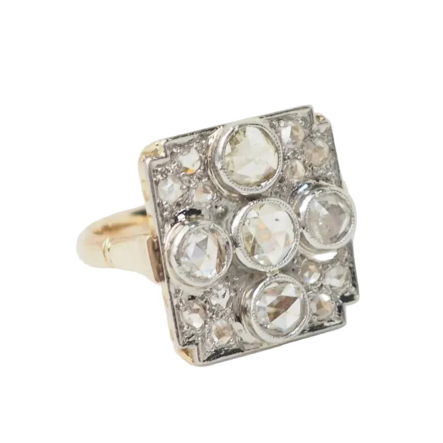 Bague Chevalière en or jaune, platine et diamants - Image 5