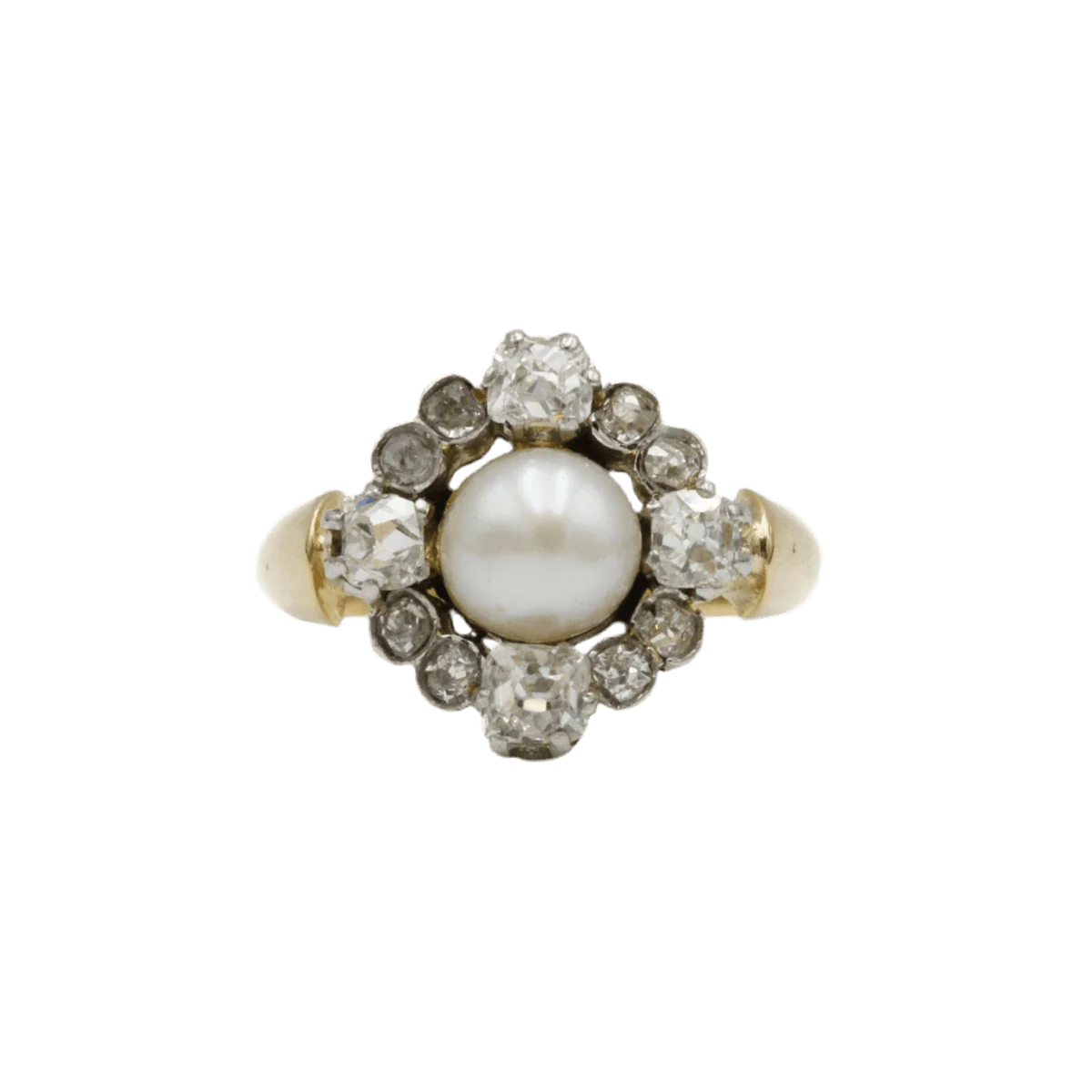 Bague en or jaune, perle et diamants