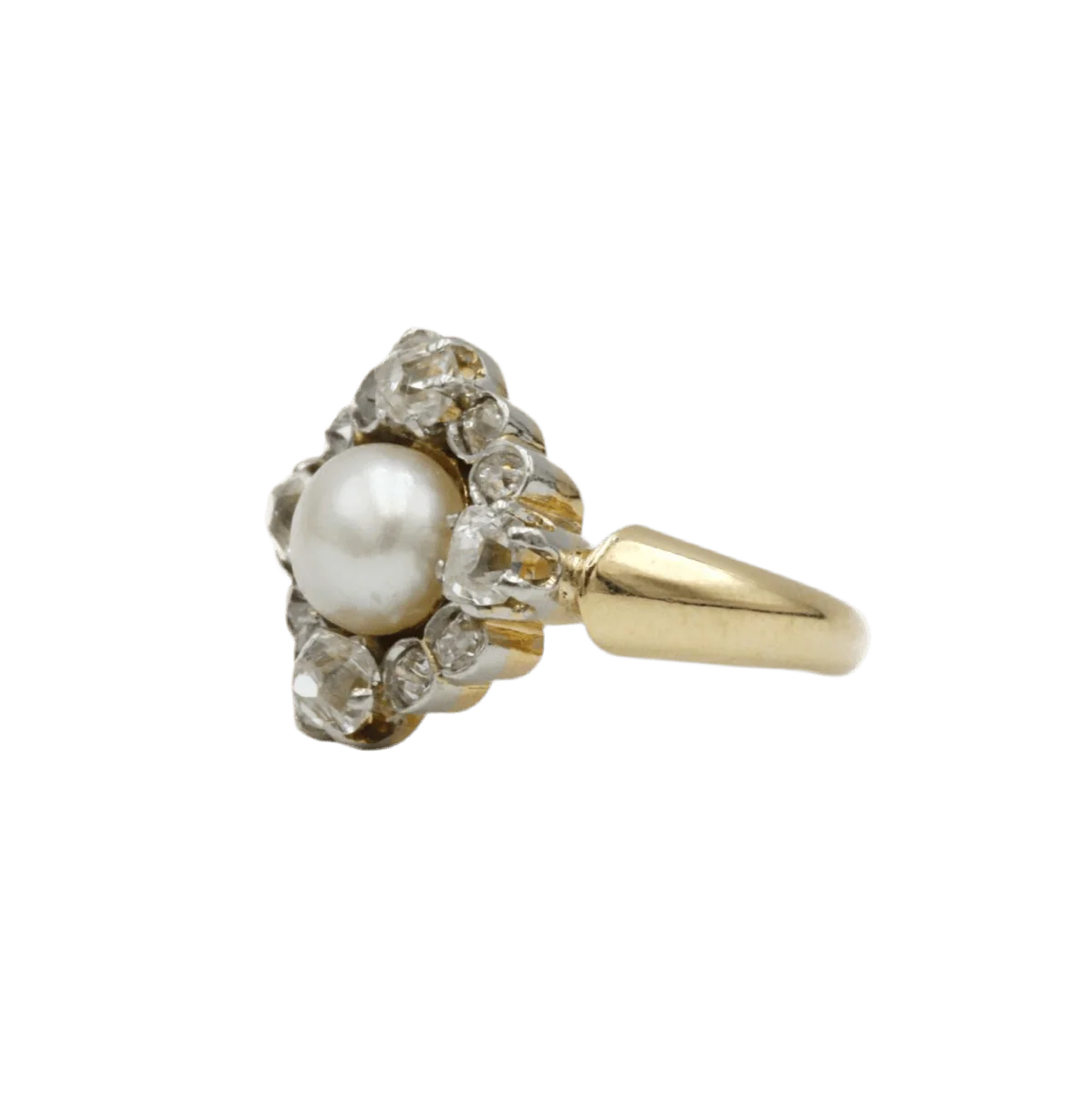 Bague en or jaune, perle et diamants - Image 2