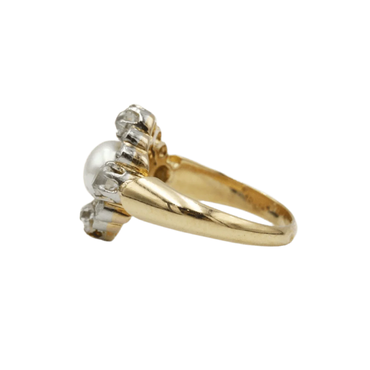 Bague en or jaune, perle et diamants - Image 3