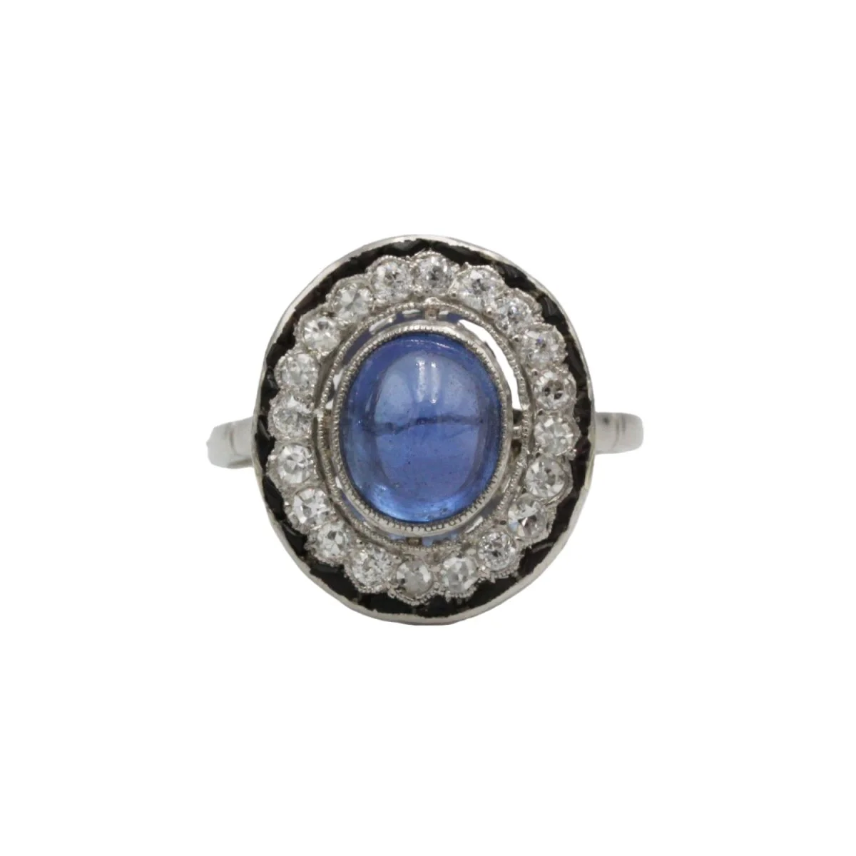 Bague Marguerite en platine, saphir, onyx et diamants