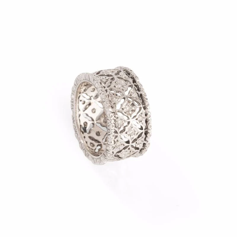Bague BUCCELLATI "collection Premium Band" or blanc sertie de diamants