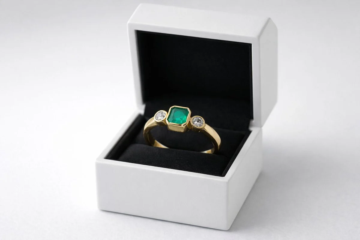 ANILLO EN ORO CON UNA ESMERALDA Y DIAMANTES - Image 3