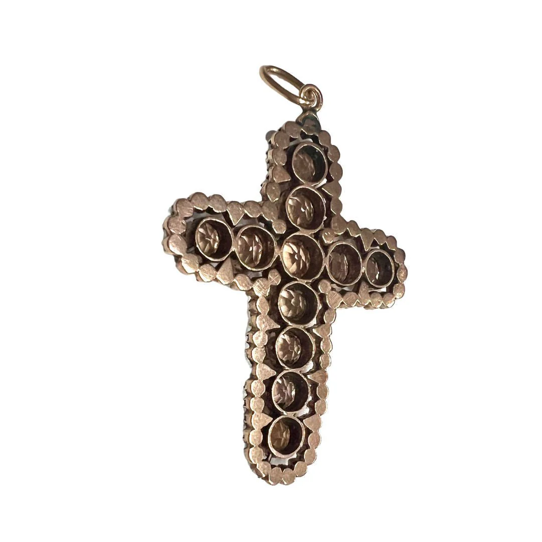 CROIX ANTIQUE EN OR 18kt AVEC PERLES ET QUARTZ - Image 3