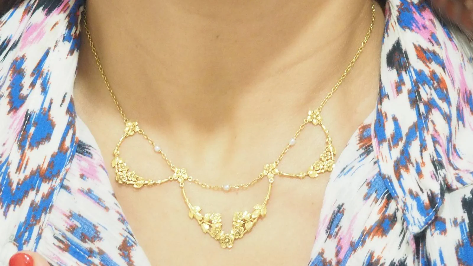 Collier draperie début XIXème siècle en or jaune et perles - Image 2