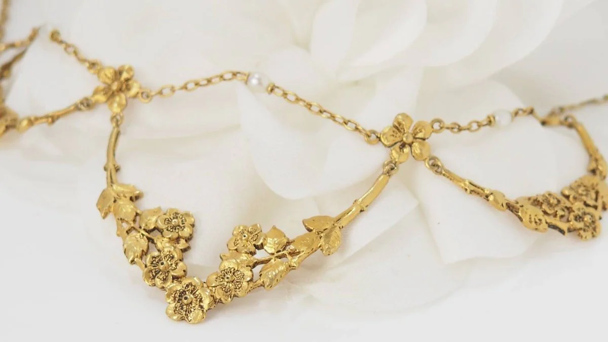 Collier draperie début XIXème siècle en or jaune et perles - Image 4