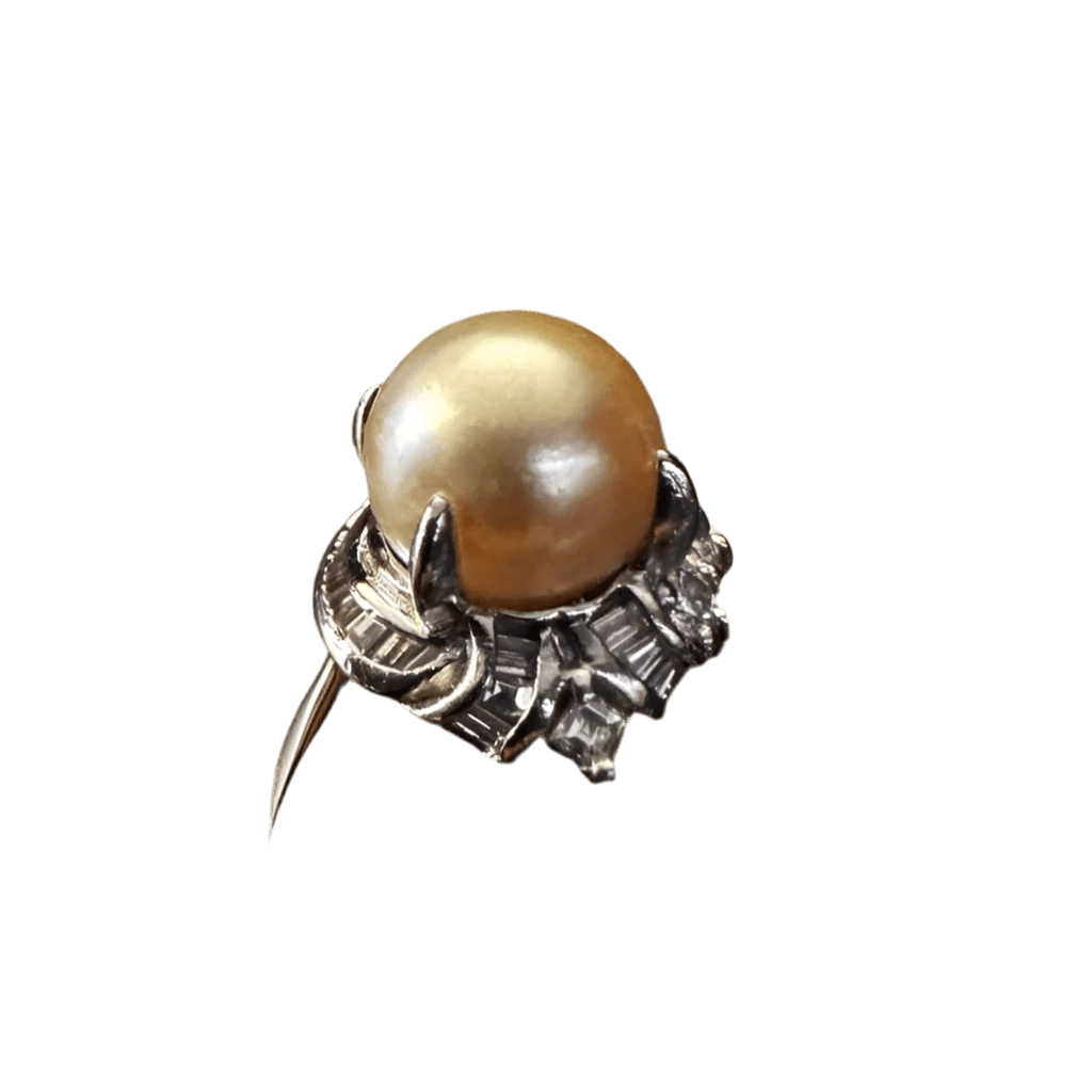 Bague Solitaire en platine, perle et diamants
