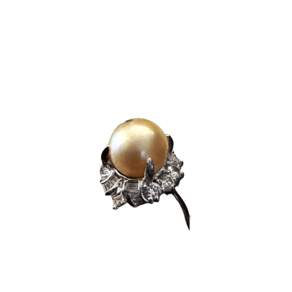 Bague Solitaire en platine, perle et diamants - Image 2