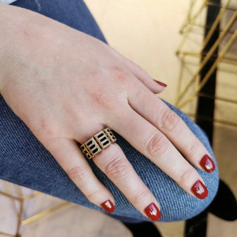 Bague or rose caoutchouc diamants - Image 2