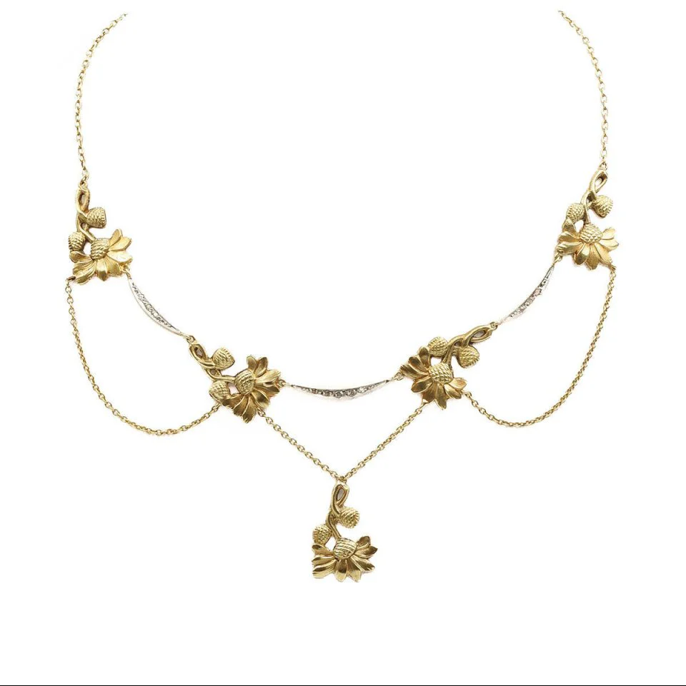 Collier Art Nouveau en or jaune, platine et diamants