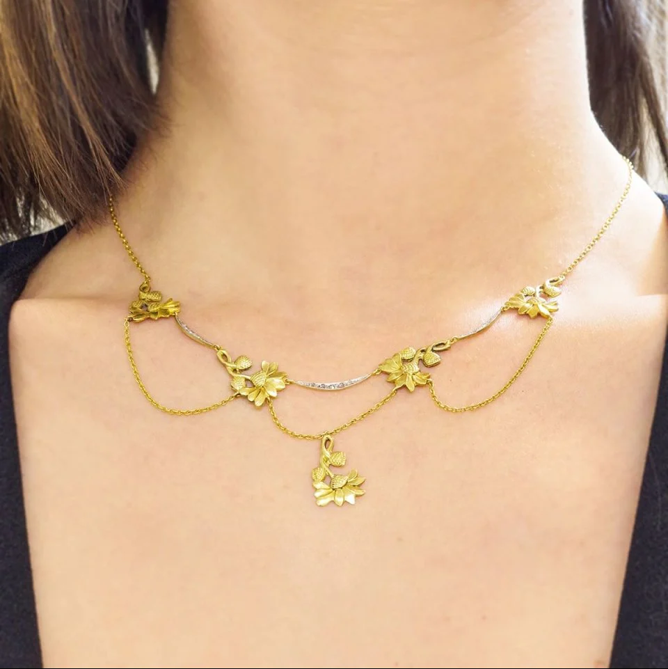 Collier Art Nouveau en or jaune, platine et diamants - Image 2