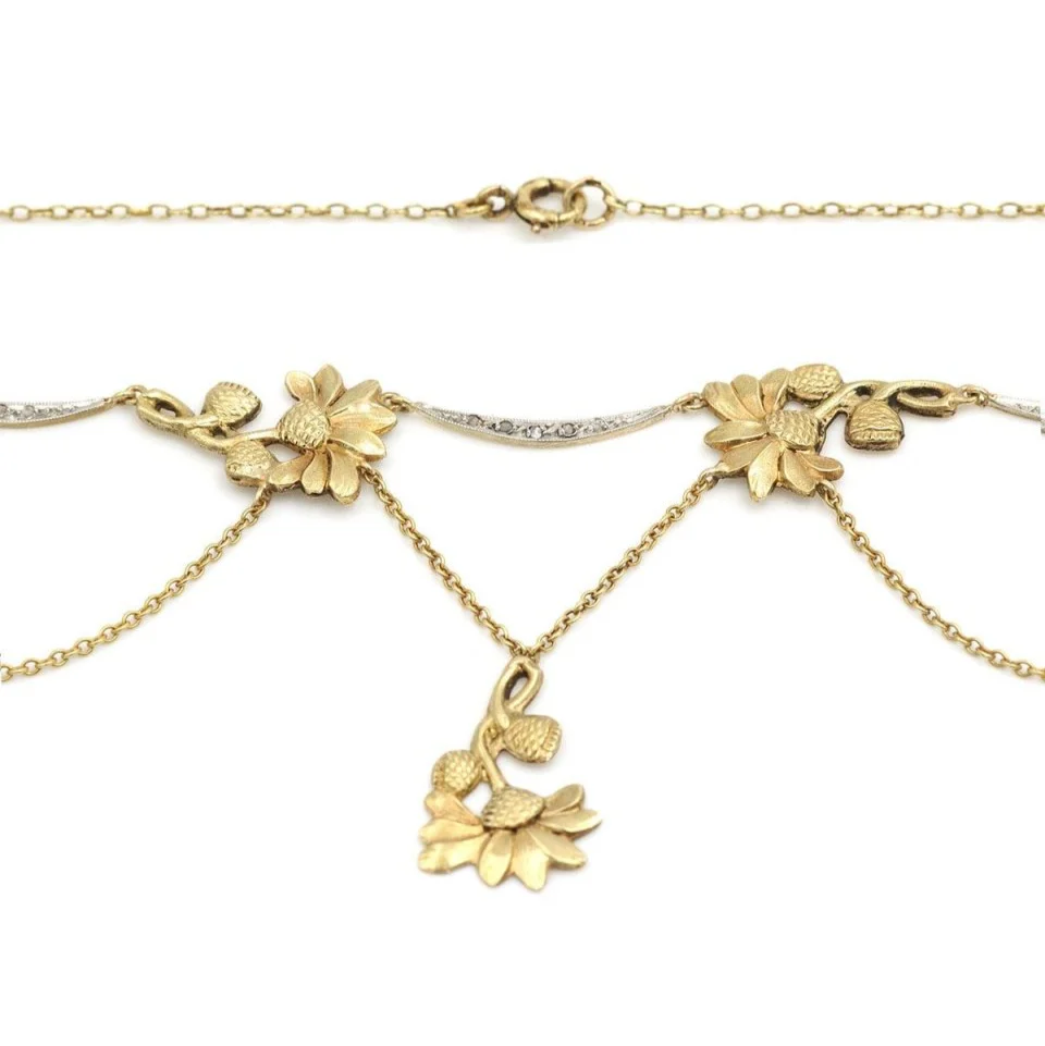 Collier Art Nouveau en or jaune, platine et diamants - Image 3