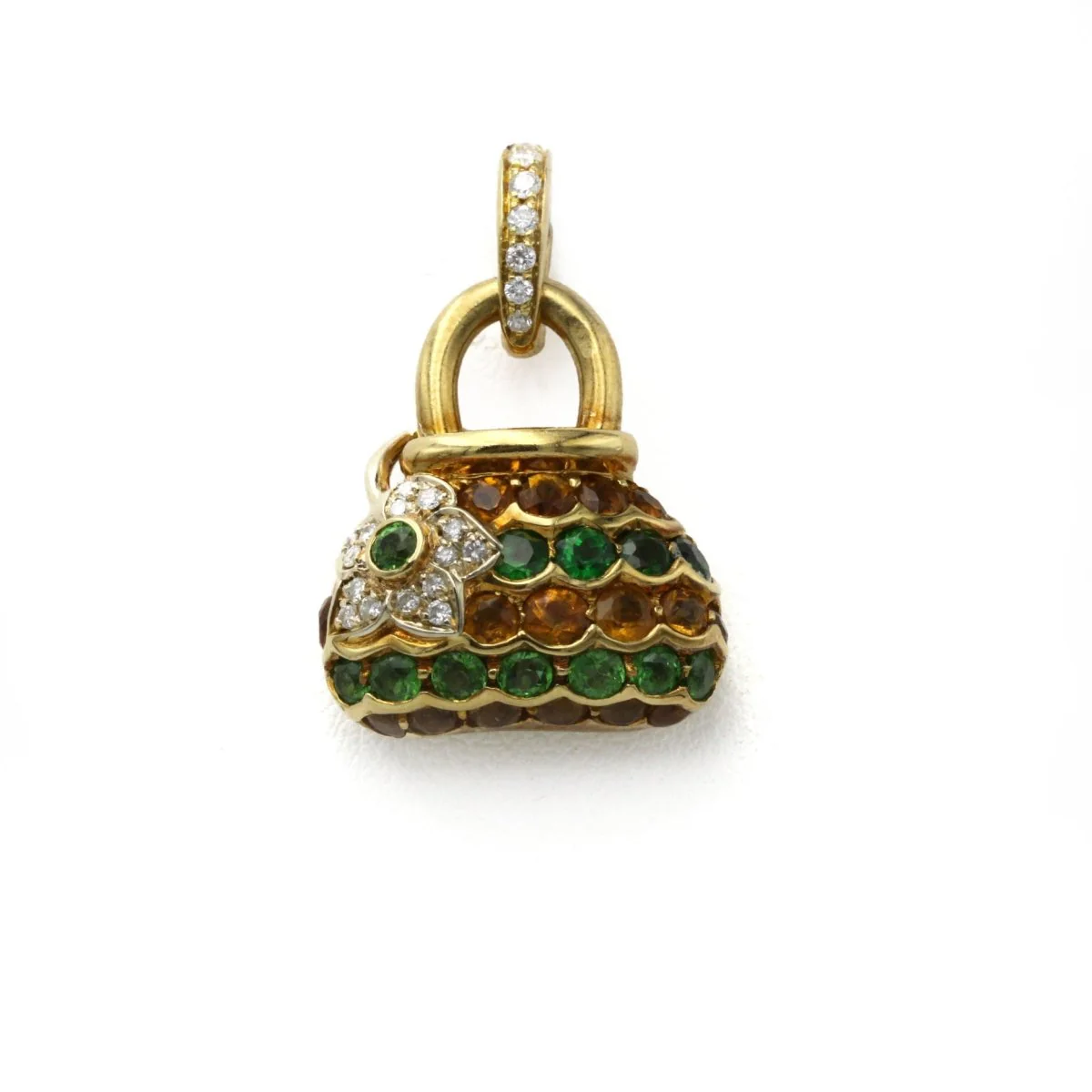 Pendentif Sac - Or jaune, Diamants & Pierres de Couleur