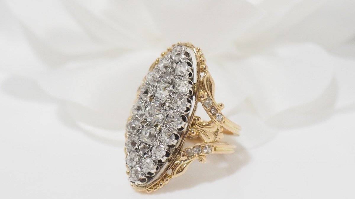 Bague marquise en or jaune et diamants - Image 4