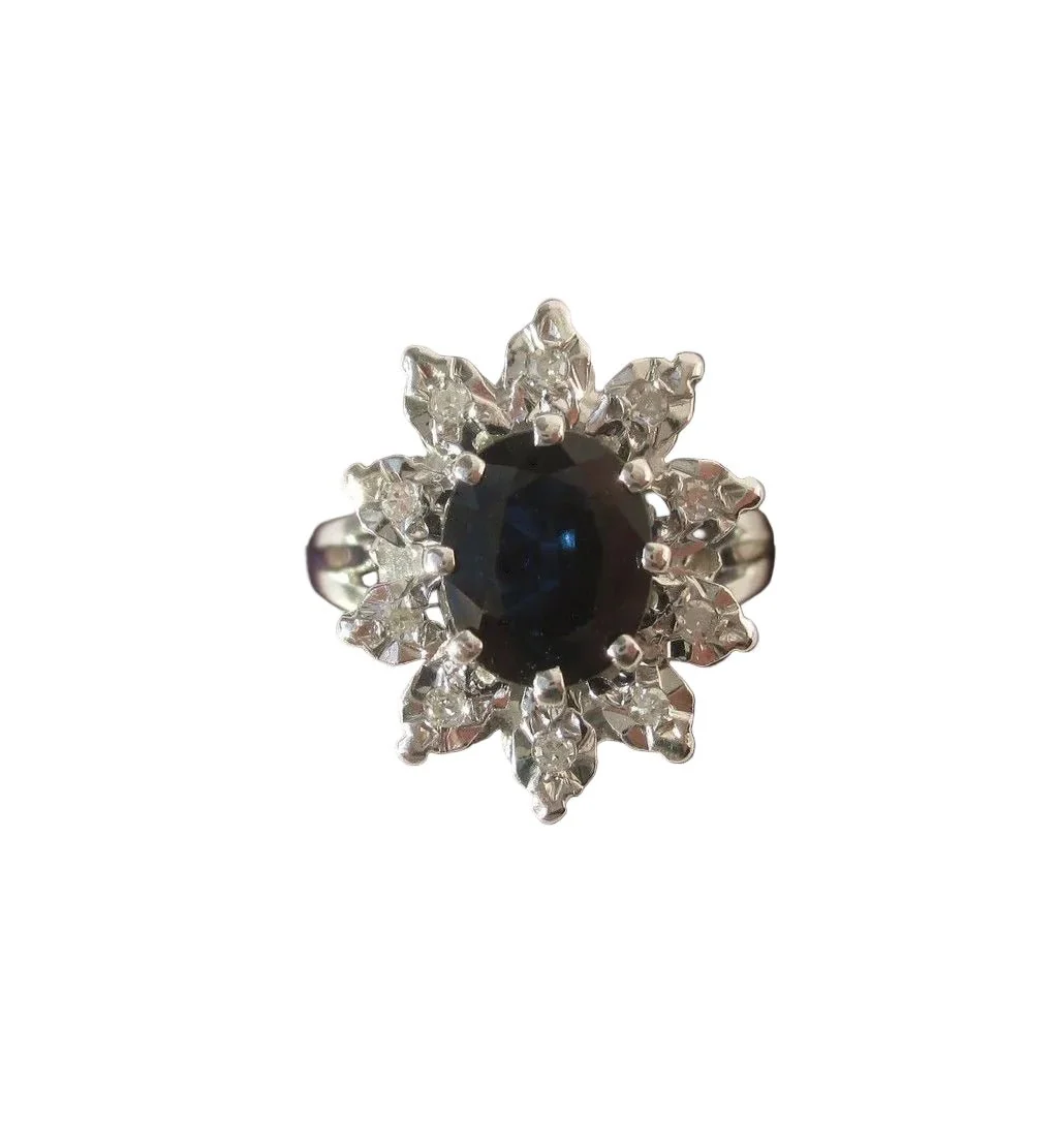 Bague Marguerite en or blanc, saphir et diamants