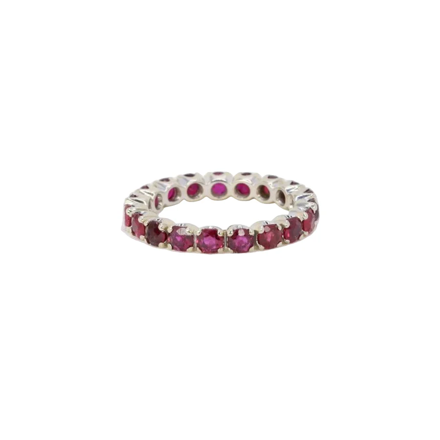 Bague Alliance américaine en or blanc et rubis