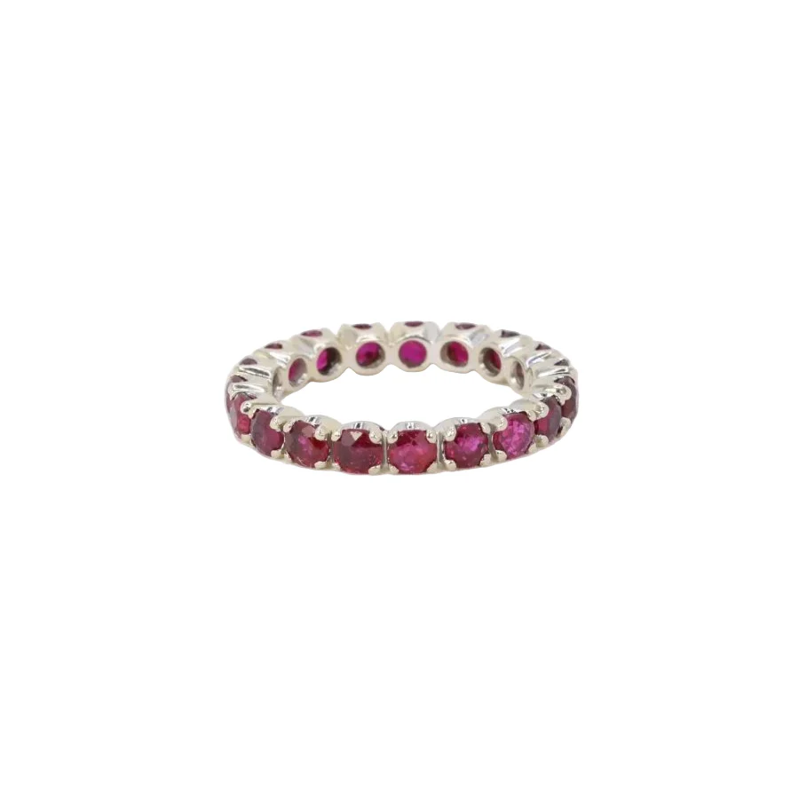 Bague Alliance américaine en or blanc et rubis - Image 3