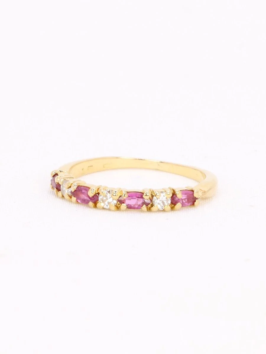Alliance or jaune diamants tourmalines roses - Image 3