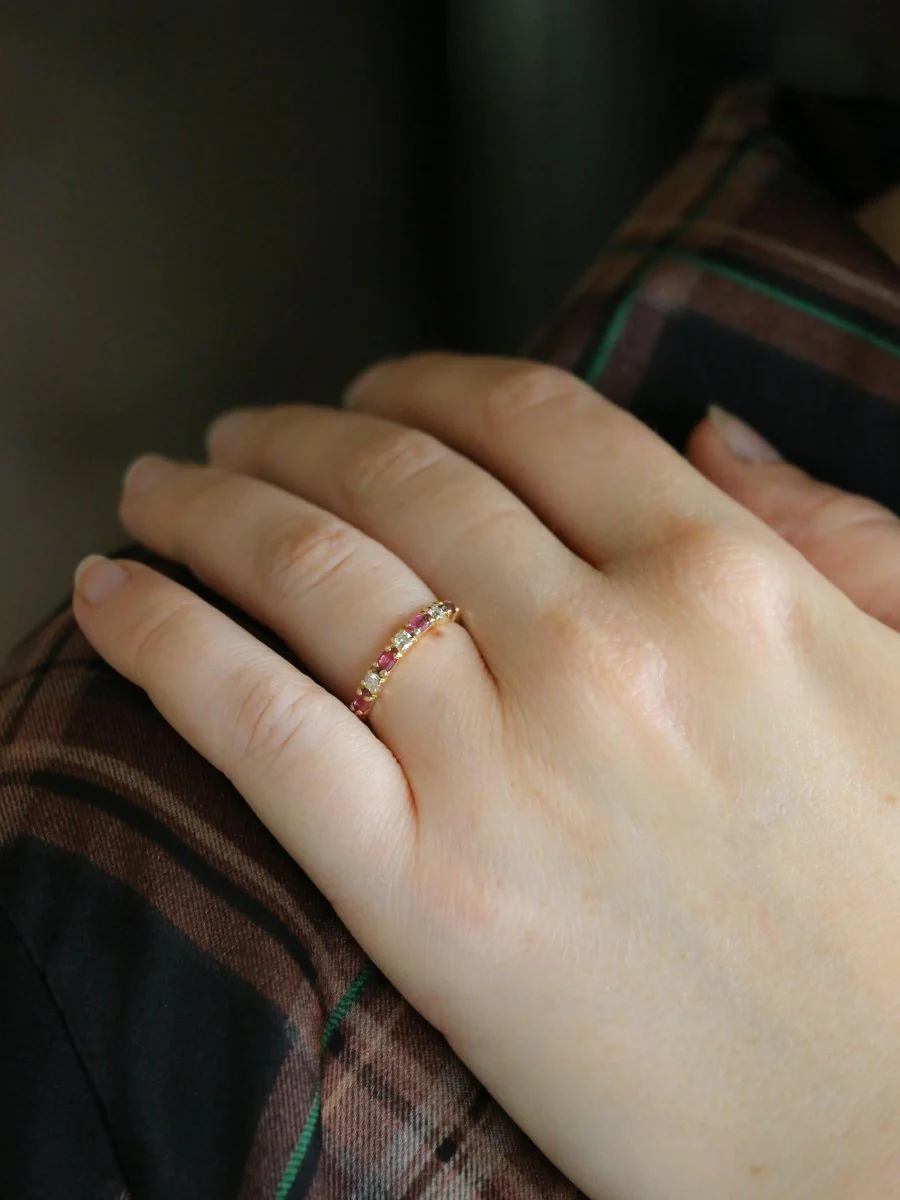 Alliance or jaune diamants tourmalines roses - Image 9