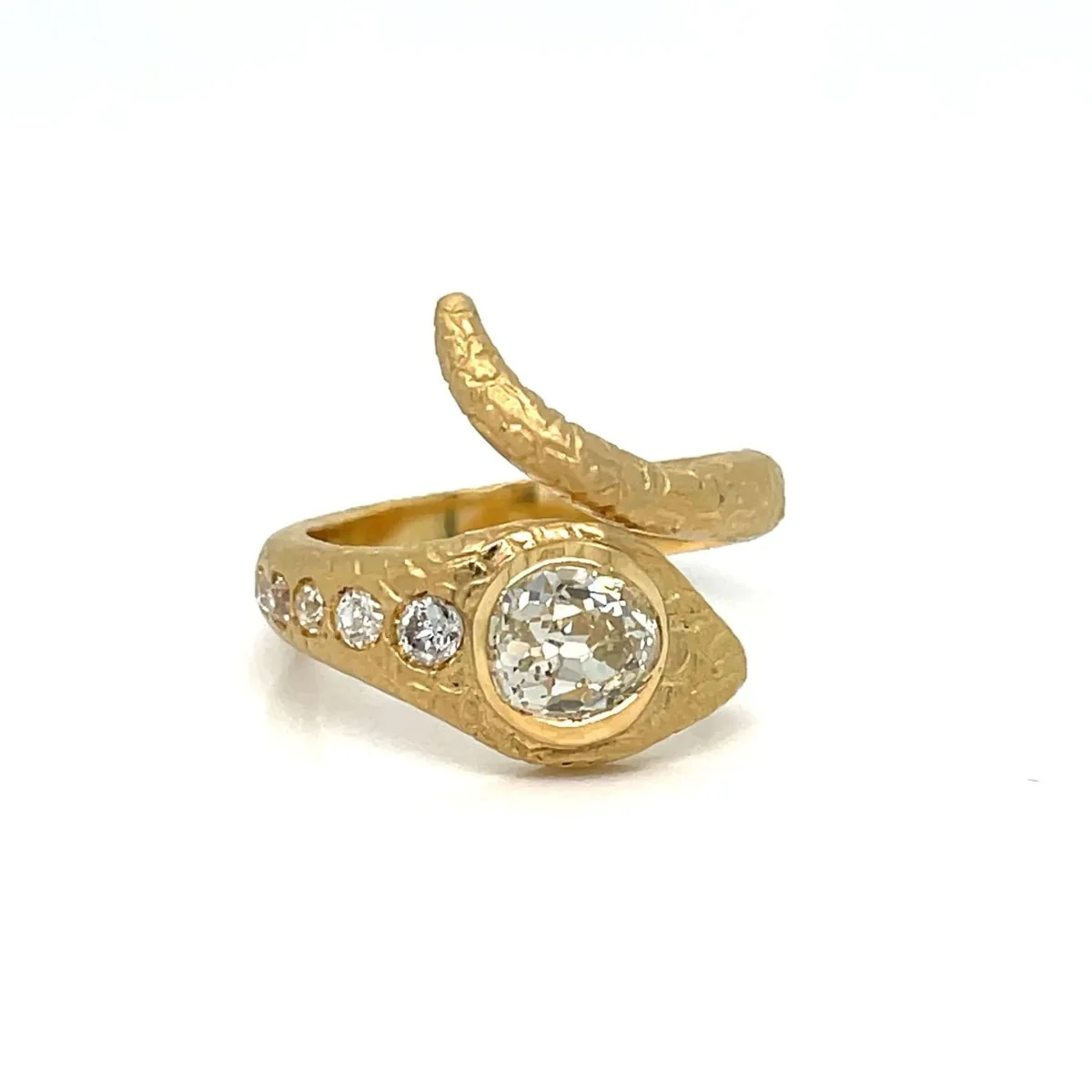 Antique Diamond Coiled Snake Engraved Ring - Image 2
