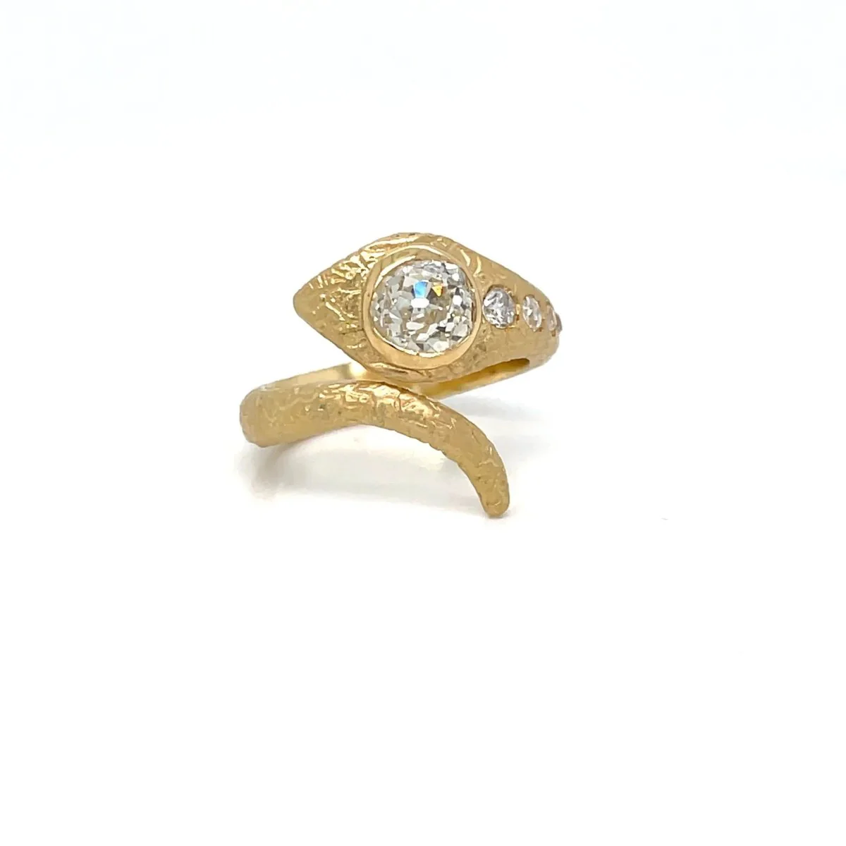 Antique Diamond Coiled Snake Engraved Ring - Image 3
