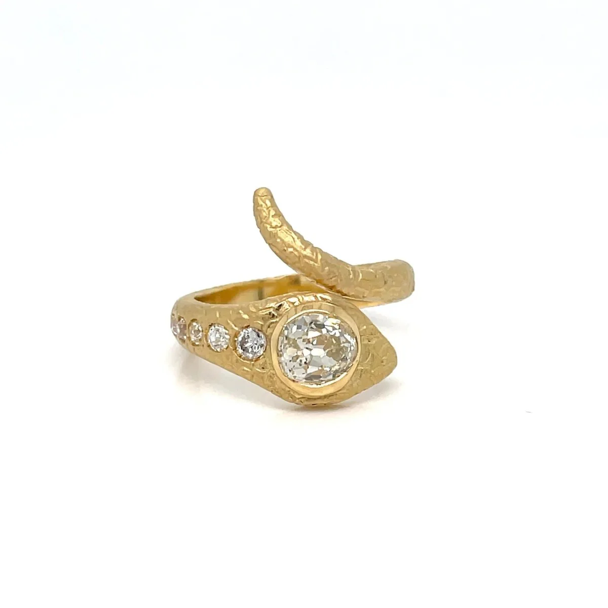 Antique Diamond Coiled Snake Engraved Ring - Image 7