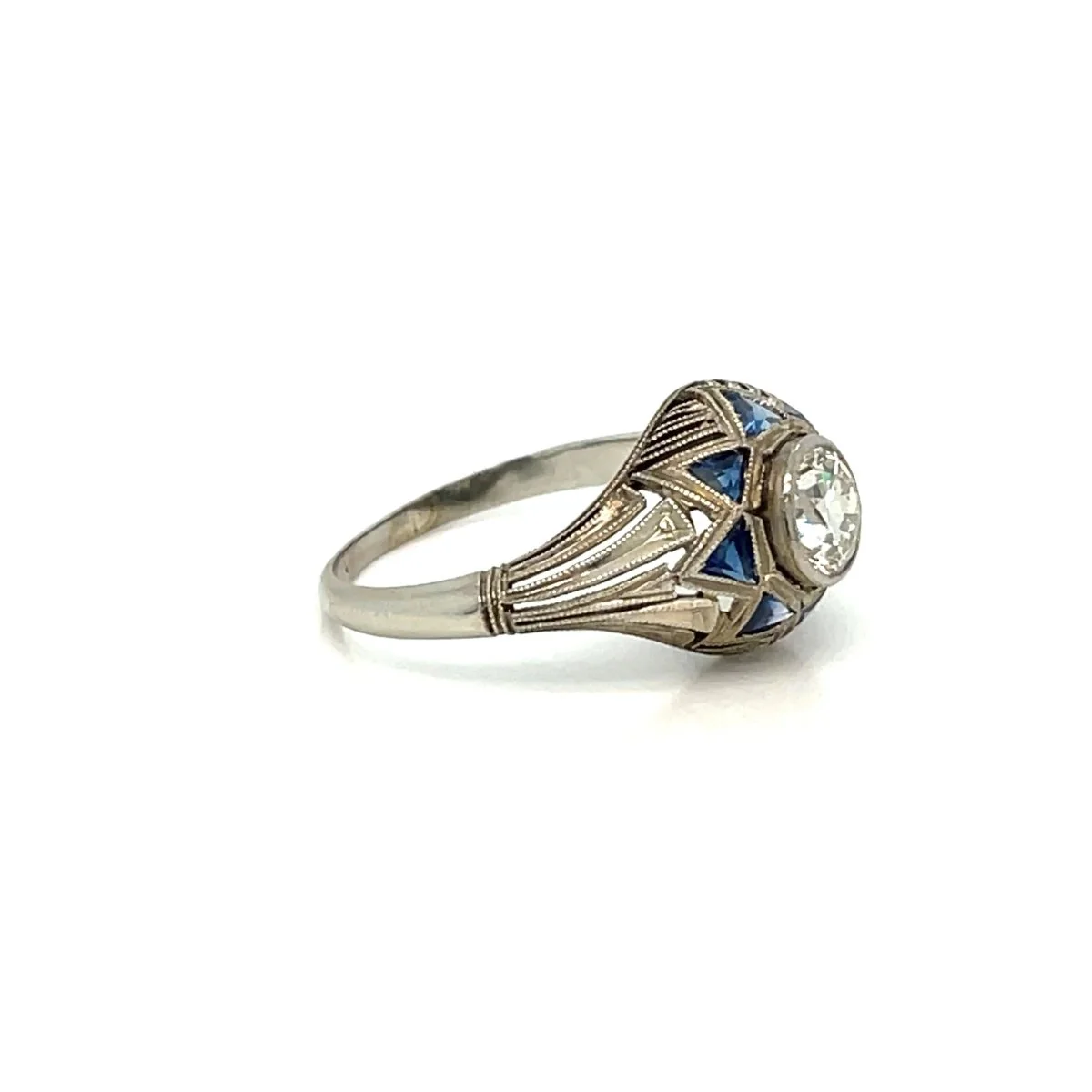 Art Deco 0.80 Carat Diamond Sapphire Filigree Ring - Image 3