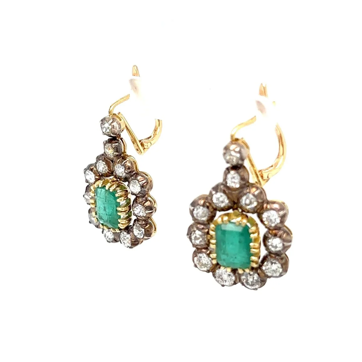 Victorian Certificate Emerald Diamond Gold Drop Earrings, 1900s - Image 10
