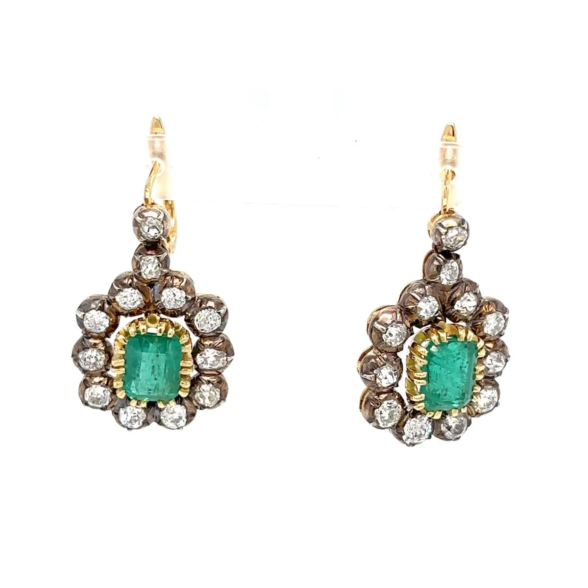 Victorian Certificate Emerald Diamond Gold Drop Earrings, 1900s - Image 11