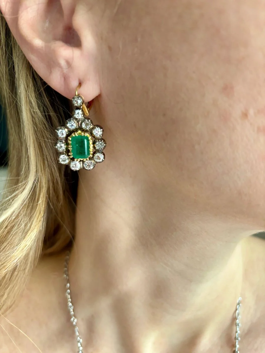 Victorian Certificate Emerald Diamond Gold Drop Earrings, 1900s - Image 13