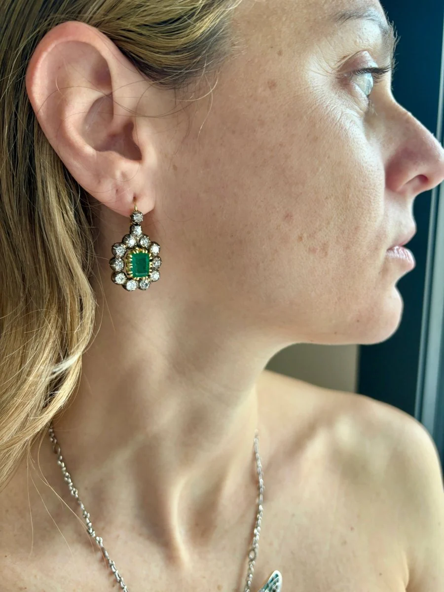 Victorian Certificate Emerald Diamond Gold Drop Earrings, 1900s - Image 14