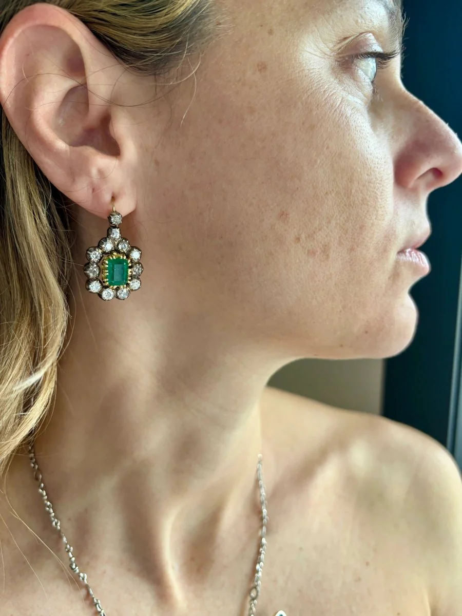 Victorian Certificate Emerald Diamond Gold Drop Earrings, 1900s - Image 15