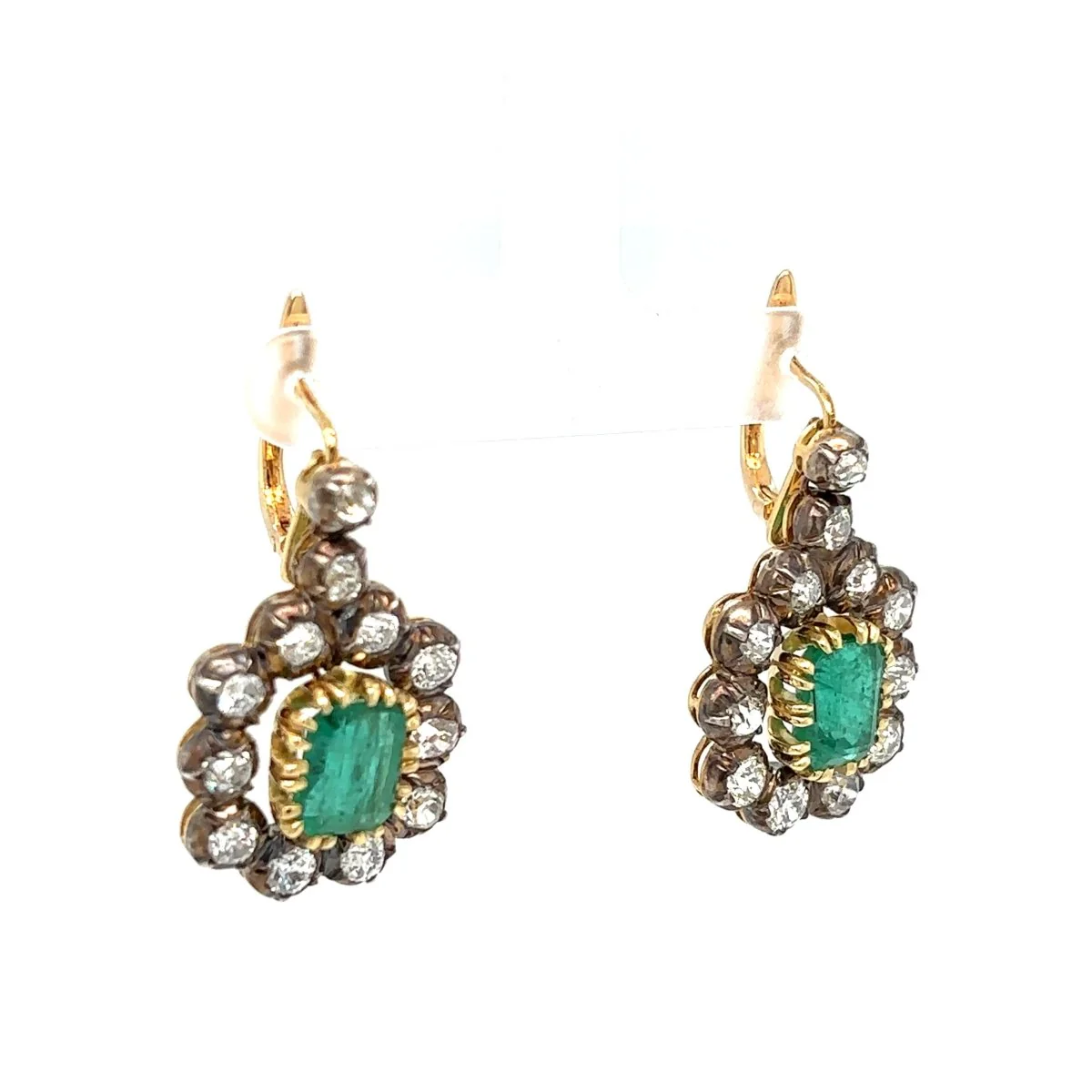 Victorian Certificate Emerald Diamond Gold Drop Earrings, 1900s - Image 5